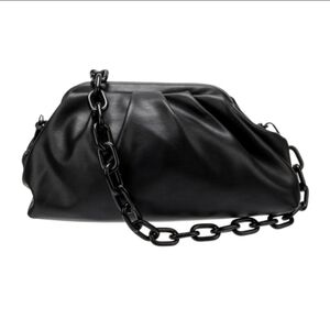 NWT Badgley Mischka Shoulder Bag Black Leather Chain-Link Pouch